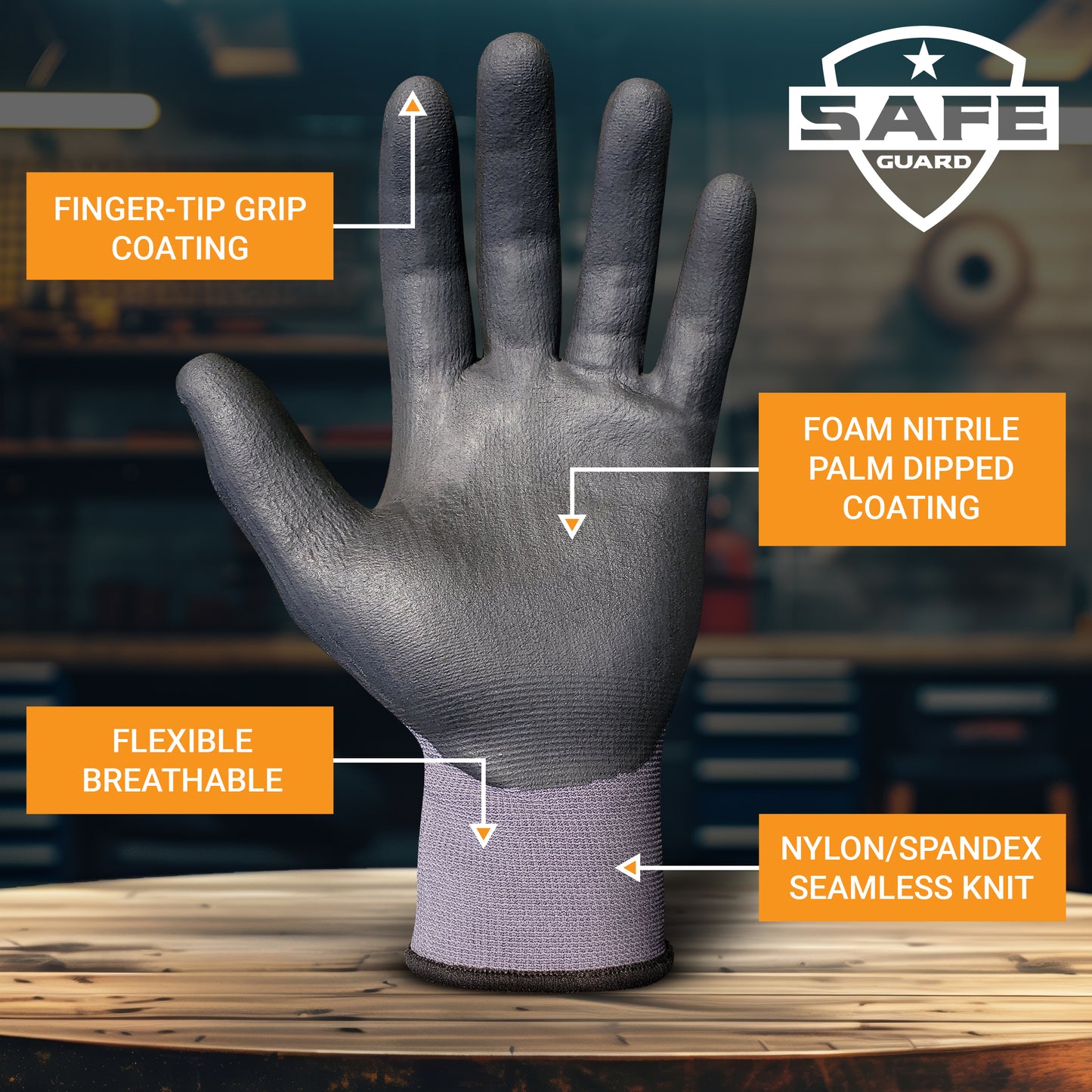 Safe Guard (12 Pack) Foam Nitrile Palm Coated Nylon/Spandex Premium Work Glove